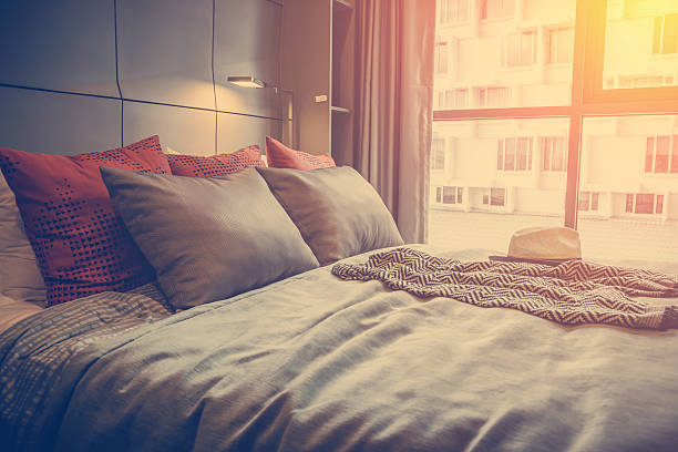 Cool comfortable bedroom ready for sleep